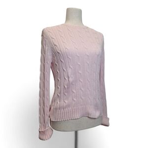Brooks Brothers  Women's Pink Mercerized Cotton Cable Knit Crewneck Sweater S